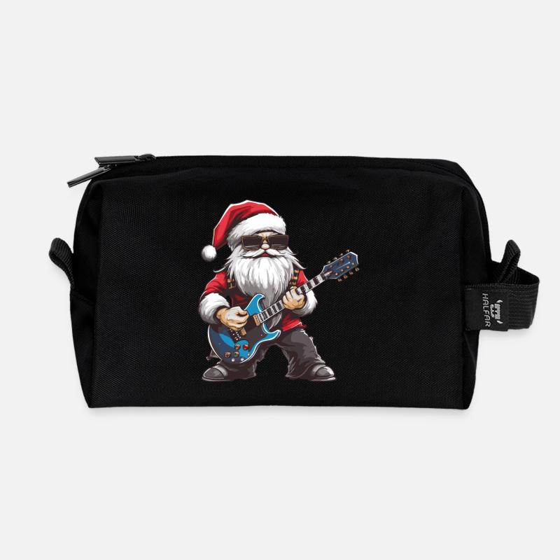 Santa Claus Guitar - Recycled Toiletry Zip Bag - black