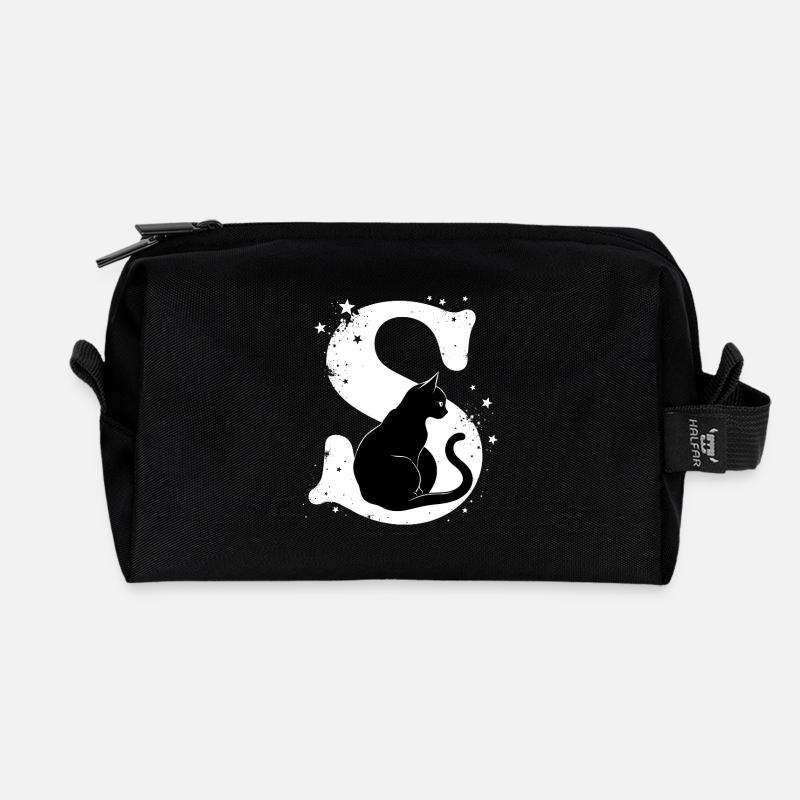 Buchstabe S mit Katze - Recycelte Kulturtasche - Schwarz