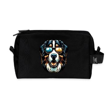 Berner Sennenhund mir Sonnenbrille - Recycelte Kulturtasche - Schwarz - Vorne