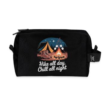 Hike All Day, Chill All Night – Camping-Abenteuer - Recycelte Kulturtasche - Schwarz - Vorne