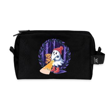 Ghost with teddy bear in the dark forest - Recycled Toiletry Zip Bag - black - Front