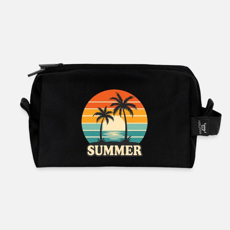Tropic Vibes – Retro Summer Sunset - Recycelte Kulturtasche - Schwarz