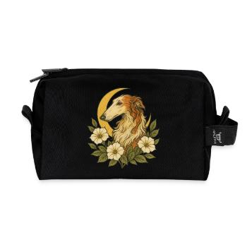 Elegant Borzoi Among Wild Blooms – Vintage Floral - Recycled Toiletry Zip Bag - black - Front
