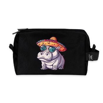 Hippopotamus Funny Sombrero - Recycled Toiletry Zip Bag - black - Front