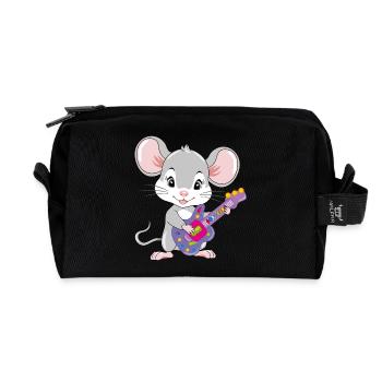 Funny little mouse is playing the guitar - Recycled Toiletry Zip Bag - black - Front