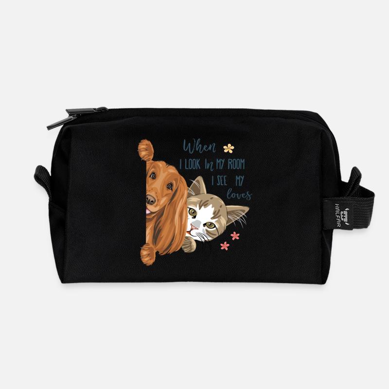 Hund und Katze  - Recycelte Kulturtasche - Schwarz