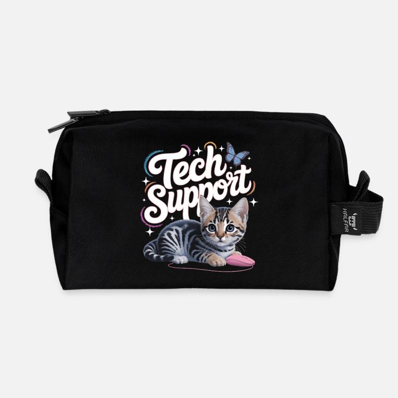 Funny Tech Support Cute Cat Ironic IT - Recycelte Kulturtasche - Schwarz