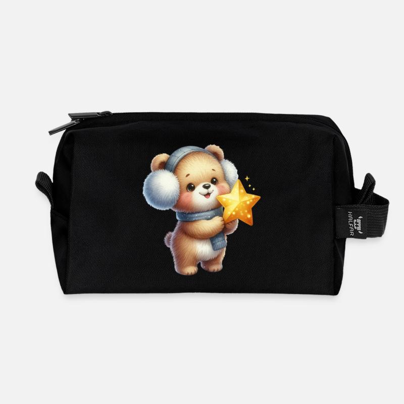 Cozy bear with Star Wish - Recycled Toiletry Zip Bag - black