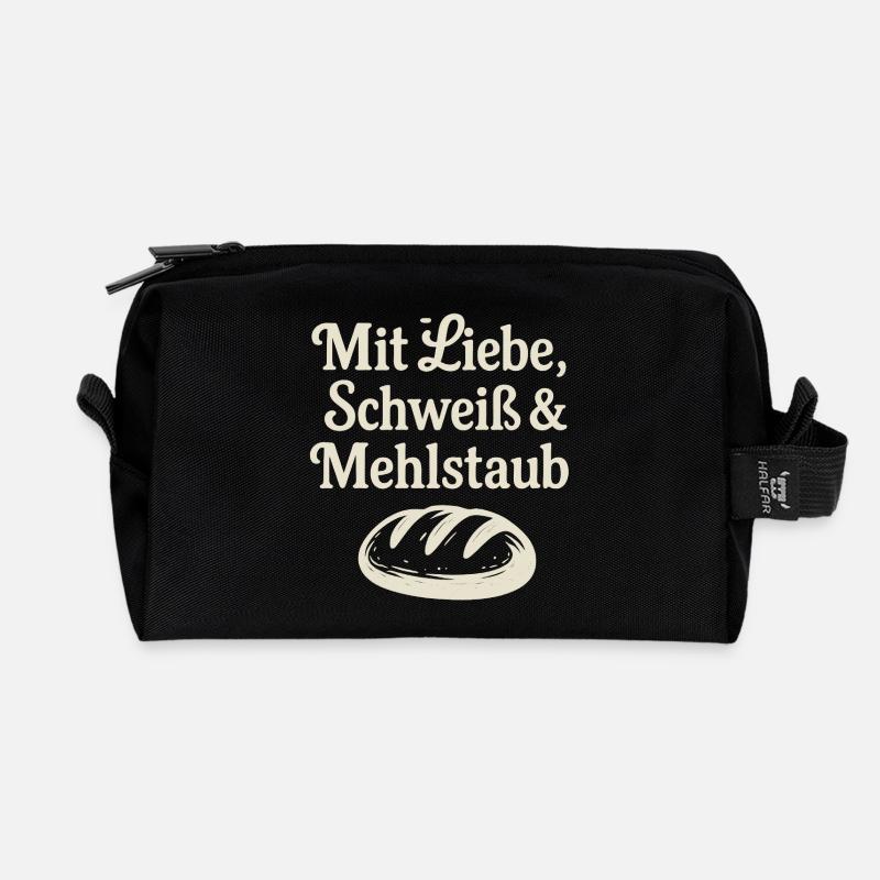 Mit Liebe, Schweiß & Mehlstaub - Recycelte Kulturtasche - Schwarz
