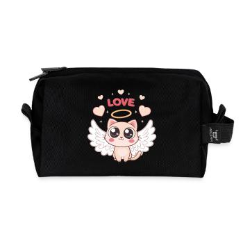 Chat Angélique ailé et cœur - Trousse de toilette en tissu recyclé - noir - Devant
