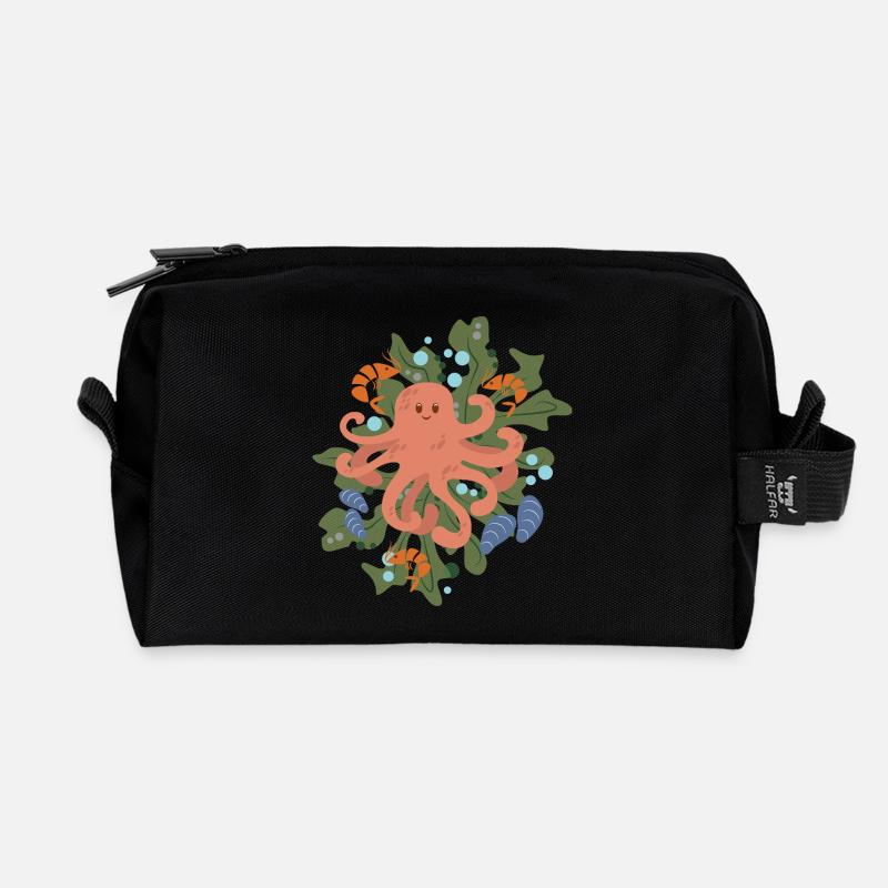 Oktopus - Recycelte Kulturtasche - Schwarz