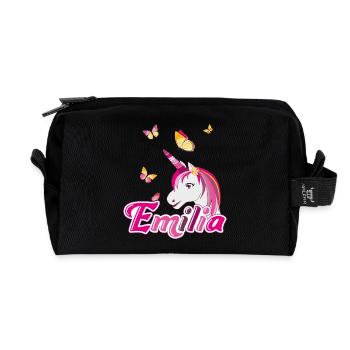 Emilia, nom de jeune fille, prénom préféré - Trousse de toilette en tissu recyclé - noir - Devant