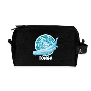 Sperm whales and tiki mask - Recycled Toiletry Zip Bag - black - Front