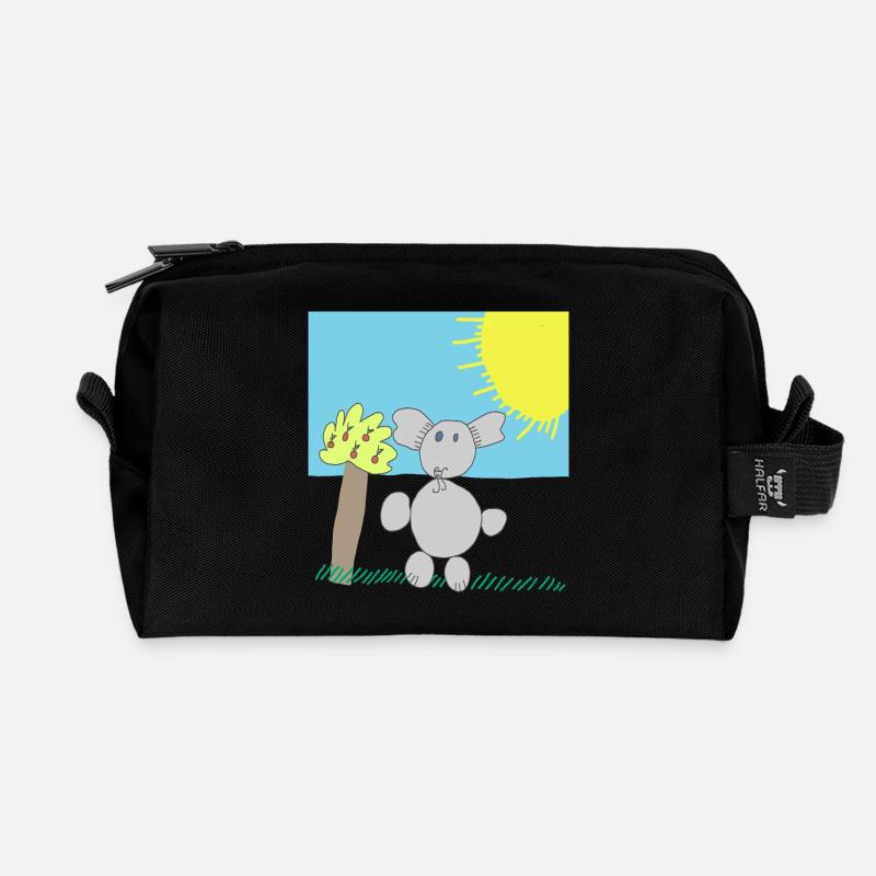 Verspielter Elefant unter einer hellen Sonne - Recycelte Kulturtasche - Schwarz