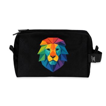 Farbenfroher Wild Poly Low Lion – Art Pop Farben - Recycelte Kulturtasche - Schwarz - Vorne