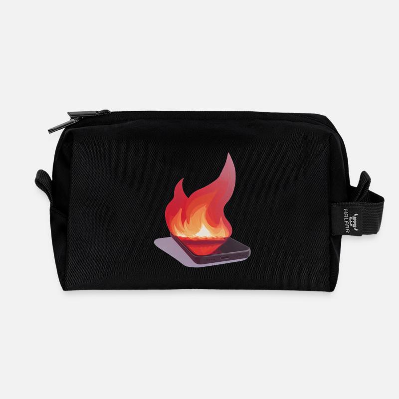Smartphone in Flammen / Illustration - Recycelte Kulturtasche - Schwarz