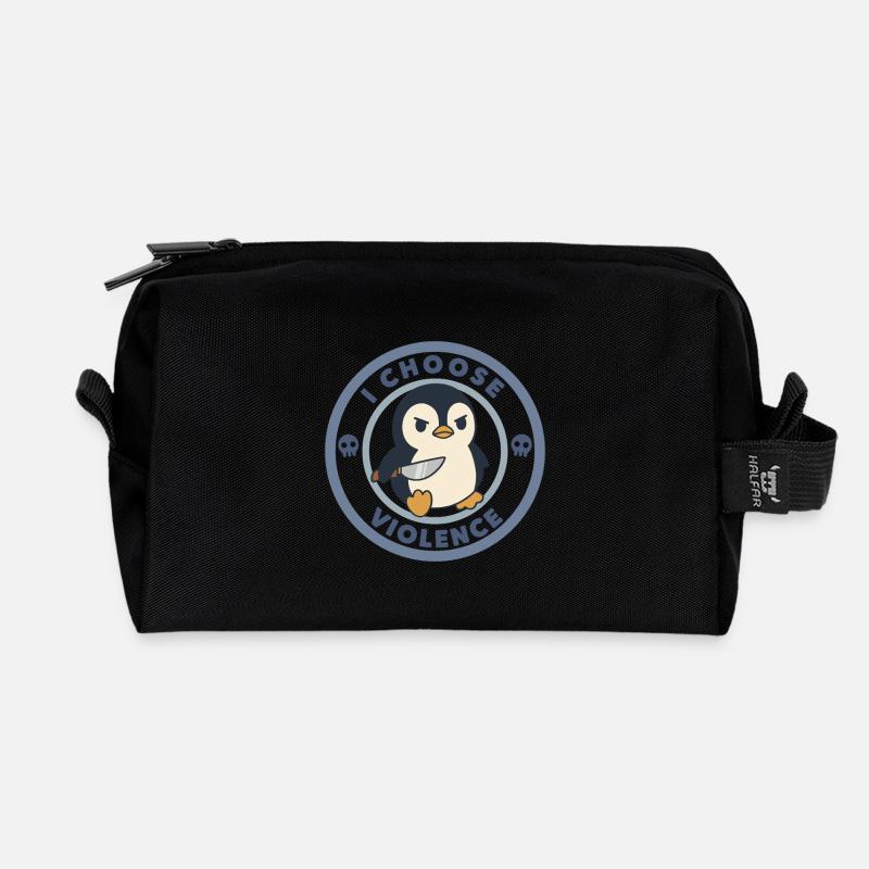 Funny I Choose Violence Penguin With Knife Meme - Recycled Toiletry Zip Bag - black