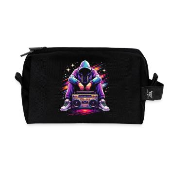 Retro 80er Boombox Illustration - Recycelte Kulturtasche - Schwarz - Vorne