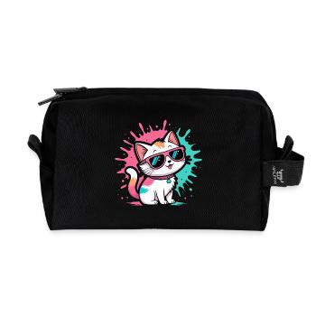 Colorful Cat Sunglasses - Recycled Toiletry Zip Bag - black - Front