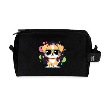 Neon puppy with glasses - Recycled Toiletry Zip Bag - black - Front