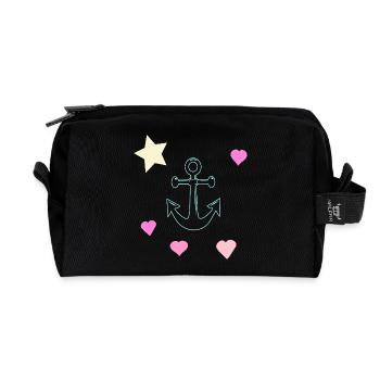Pastel Anchor Doodle with Hearts and Star - Recycled Toiletry Zip Bag - black - Front