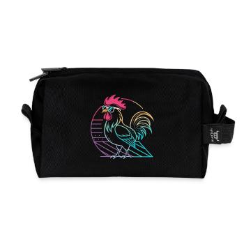 Coq neon rétro avec lunettes - Trousse de toilette en tissu recyclé - noir - Devant