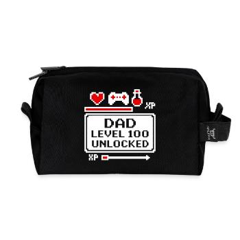 Dad Level 100 Geek Gamer Gaming Father's Day - Recycled Toiletry Zip Bag - black - Front