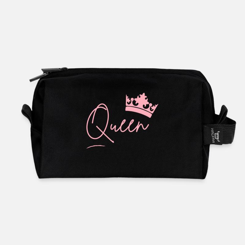 Queen Lettering with Crown – Pink Power - Recycled Toiletry Zip Bag - black