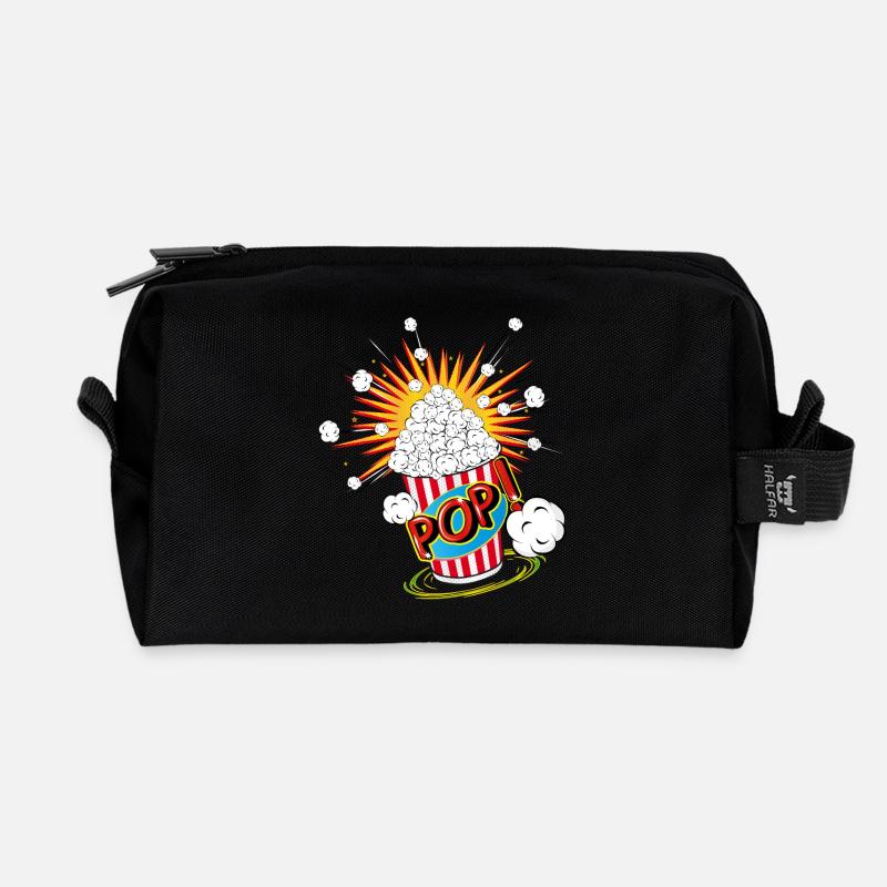 Popcorn im Pop Art Stil - Recycelte Kulturtasche - Schwarz