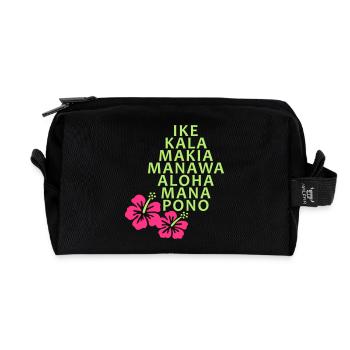 Die 7 Huna Prinzipien / Hibiscus Blüten - Recycelte Kulturtasche - Schwarz - Vorne
