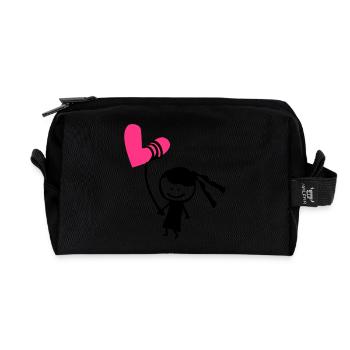 Petite fille tenant le ballon de coeur - Trousse de toilette en tissu recyclé - noir - Devant