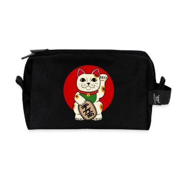 lucky cat - Recycled Toiletry Zip Bag - black - Front