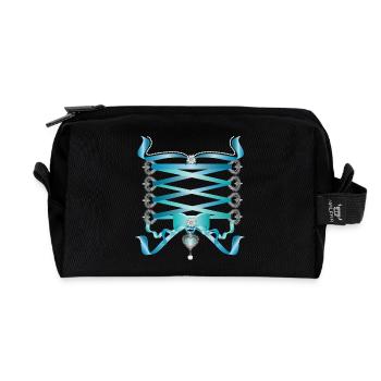 Dirndl lacing with blue ribbons Traditional costume style - Recycled Toiletry Zip Bag - black - Front