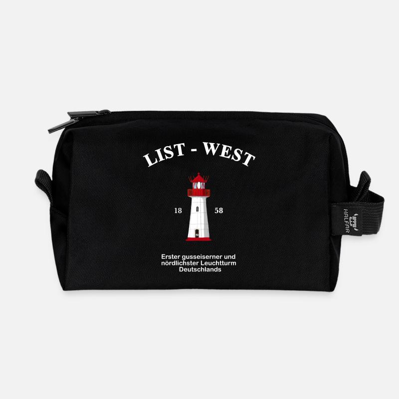 Leuchtturm List-West, Zeichnung mit Information - Recycelte Kulturtasche - Schwarz