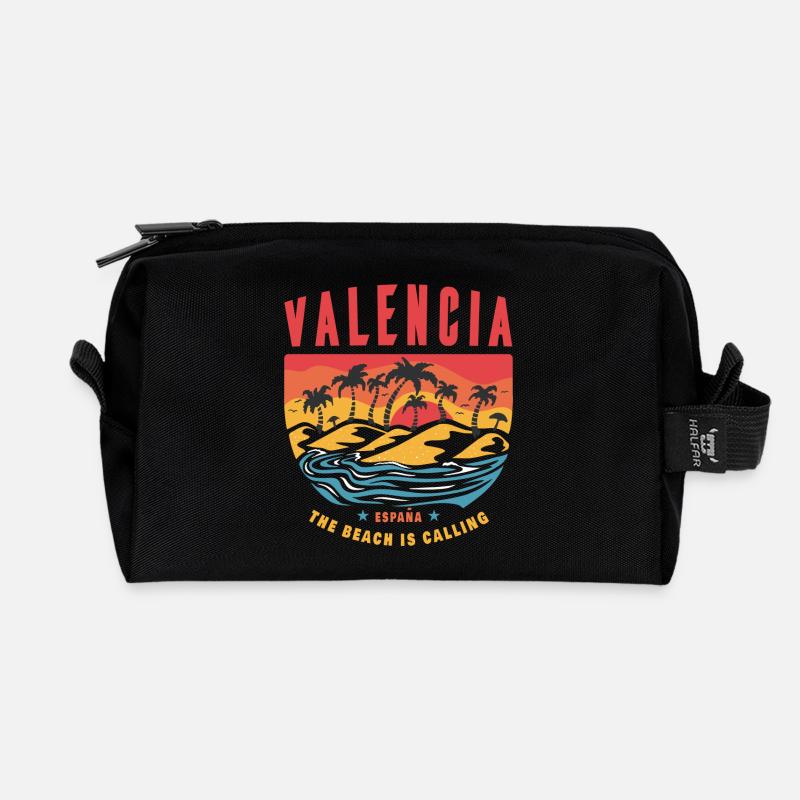 Valencia Spanien Palmen Beach Design - Recycelte Kulturtasche - Schwarz