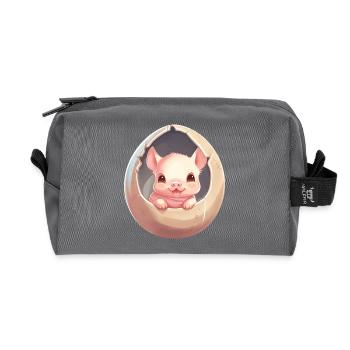 Cute baby pig child sitting in an egg - Recycled Toiletry Zip Bag - anthracite - Front