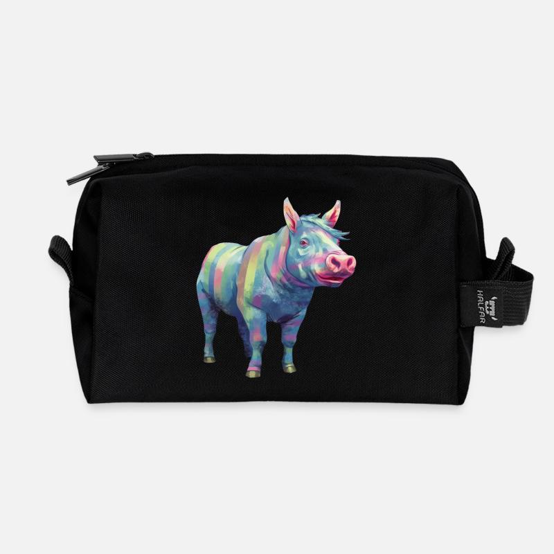 Schwein und Pferd - Regenbogen Moderne Kunst - Recycelte Kulturtasche - Schwarz