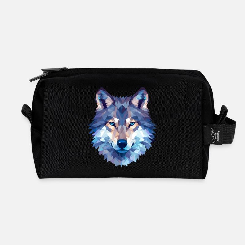 Wolf Polygon Design - Wildtier Natur Motiv - Recycelte Kulturtasche - Schwarz