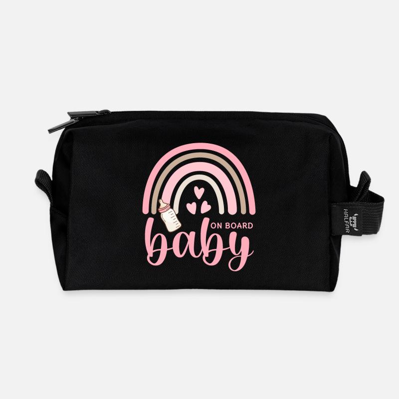 Boho Regenbogen Herzen Babyflasche Baby on Board - Recycelte Kulturtasche - Schwarz