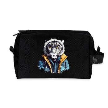 Streetstyle Schneeleopard | Leoparden-Liebhaber - Recycelte Kulturtasche - Schwarz - Vorne