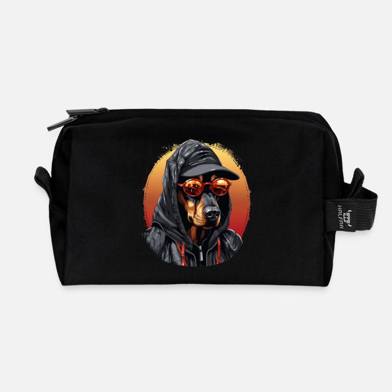 Eleganter Dobermann – Umrissgrafiken - Recycelte Kulturtasche - Schwarz