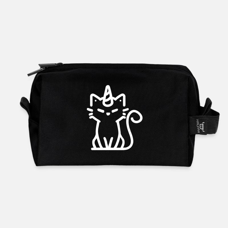 Einhorn-Katze - Recycelte Kulturtasche - Schwarz