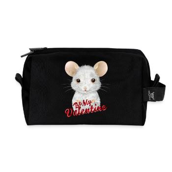 cute white mouse for valentine's day - Recycled Toiletry Zip Bag - black - Front