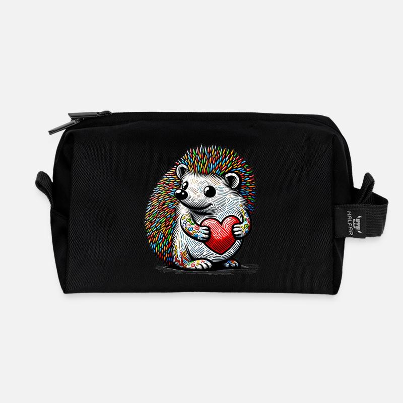 Igel mit Herz - Recycelte Kulturtasche - Schwarz