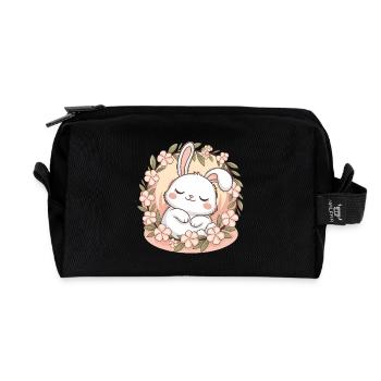 Sleeping Bunny in a Flower Wreath – Sweet & Calming - Recycled Toiletry Zip Bag - black - Front