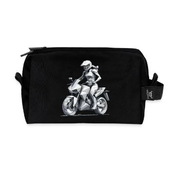 Biker Girl - Motorbike Design - Recycled Toiletry Zip Bag - black - Front