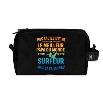 Papa surfeur cadeau fête des pères Noël Surf - Trousse de toilette en tissu recyclé - noir - Devant