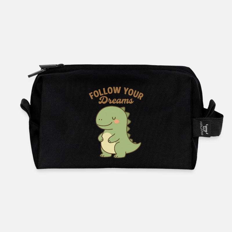 Follow Your Dreams - Cute Dino Design - Recycled Toiletry Zip Bag - black