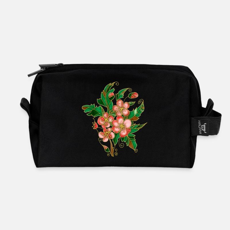 Blumen - Recycelte Kulturtasche - Schwarz