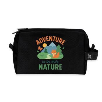 Nature adventure with fox and mountains - Recycled Toiletry Zip Bag - black - Front